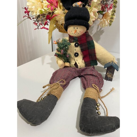 Handcrafted Decorative Snowman Doll With Scarf & Birdhouse Figurine - Picture 8 of 9